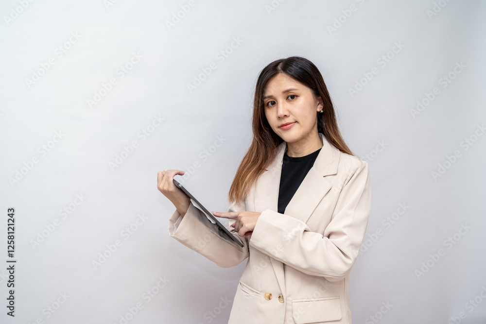 Businesswoman Using Digital Tablet with Stylus for Work,Professional Woman Writing on a Tablet in a Corporate Setting Businesswoman Using Digital Tablet with Stylus for Work,Professional Woman Writing on a Tablet in a Corporate Setting