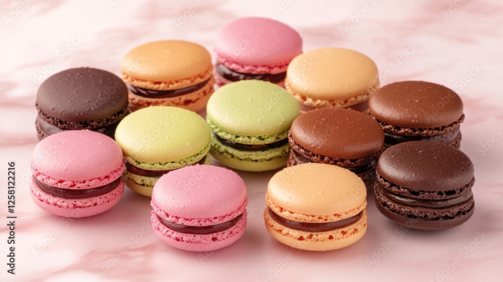 Colorful macarons on marble background, delicious pastries, sweet treat, food photography Colorful macarons on marble background, delicious pastries, sweet treat, food photography