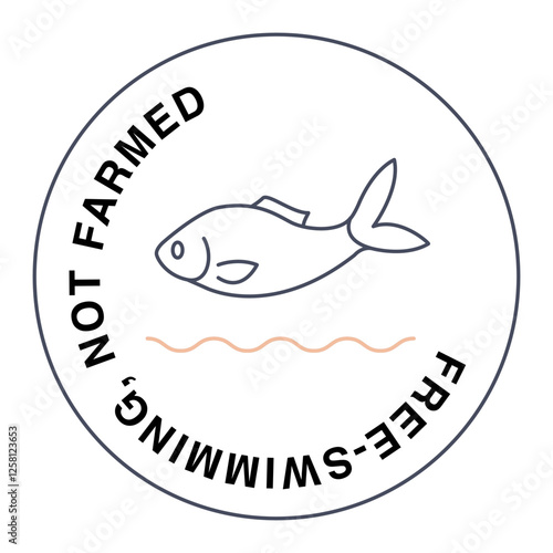 Free-Swimming, Not Farmed Fish Icon. Wild fish, not farmed fish, free-swimming seafood, ethical fish harvesting, wild-caught fish.