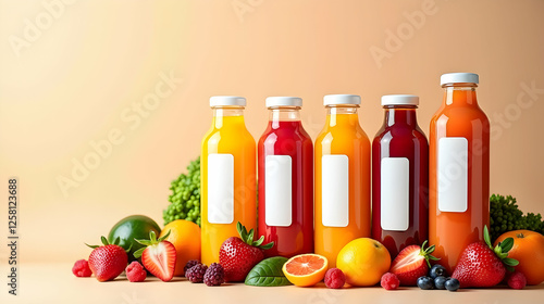 Wallpaper Mural Freshly squeezed fruit juices in bottles, vibrant colors, healthy lifestyle, delicious and refreshing. Torontodigital.ca