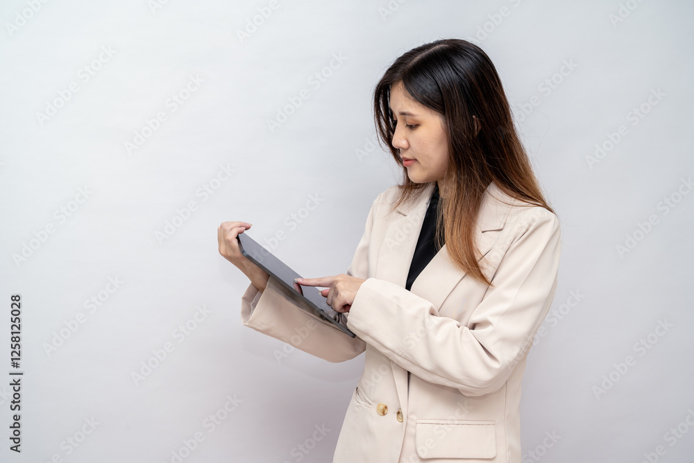 Businesswoman Using Digital Tablet with Stylus for Work,Professional Woman Writing on a Tablet in a Corporate Setting Businesswoman Using Digital Tablet with Stylus for Work,Professional Woman Writing on a Tablet in a Corporate Setting