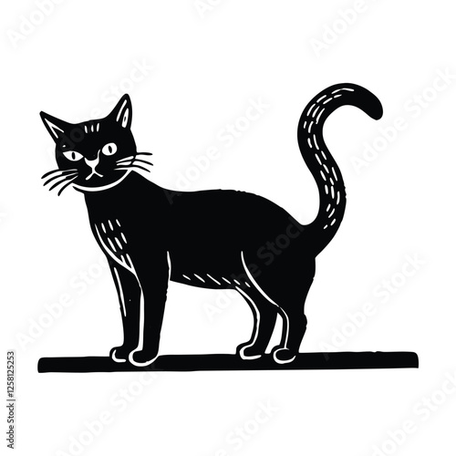 The cat should be standing on its hind legs or perched on a surface 