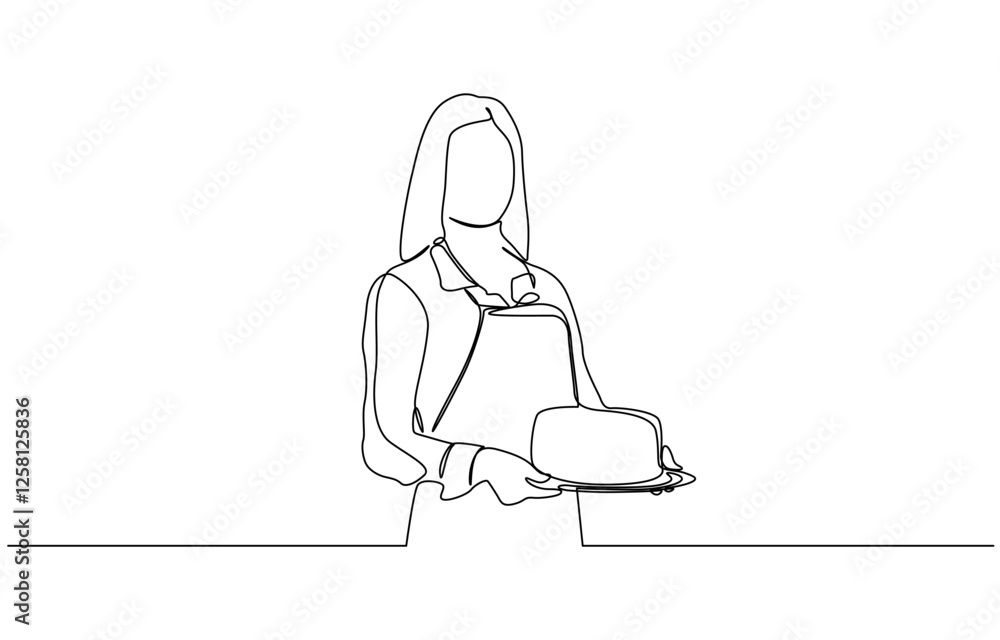One continuous line young mother with a birthday cake for children, Continuous one line design of a mother and her son together making a cake. One continuous line young mother with a birthday cake for children, Continuous one line design of a mother and her son together making a cake.