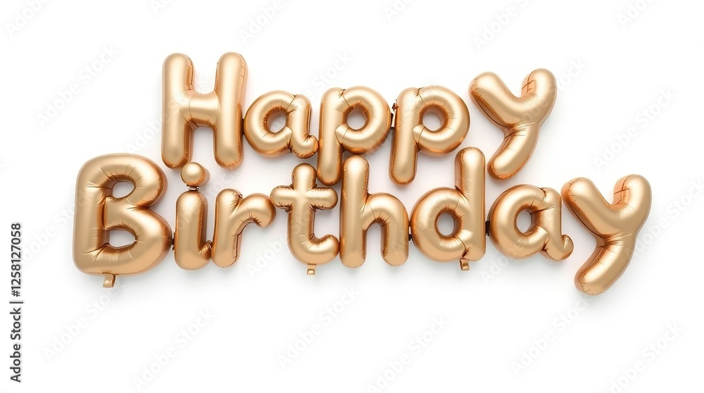 Golden Happy Birthday Balloon Letters on Clean White Background Celebration Golden Happy Birthday Balloon Letters on Clean White Background Celebration