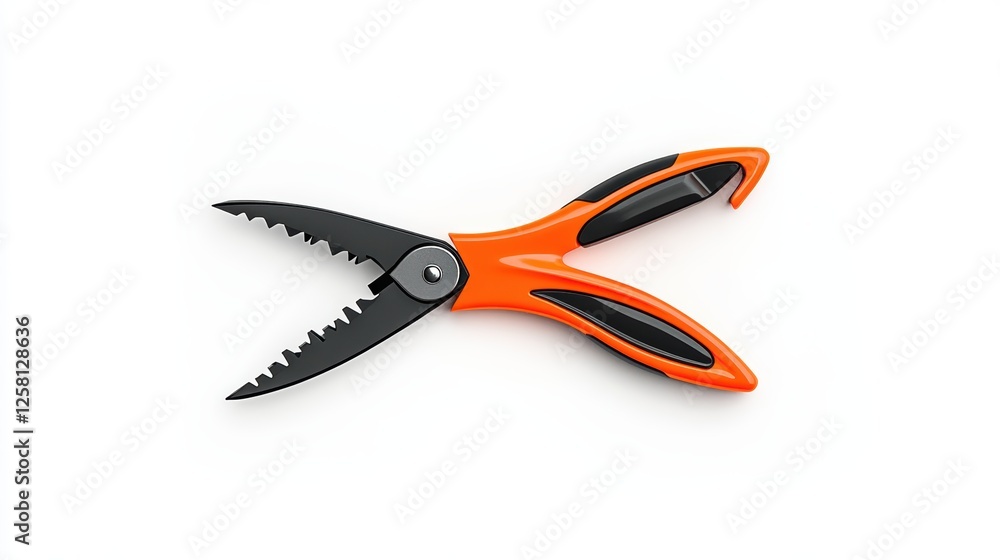 Fototapeta premium Orange hand pliers with black grips Over white Studio Background.