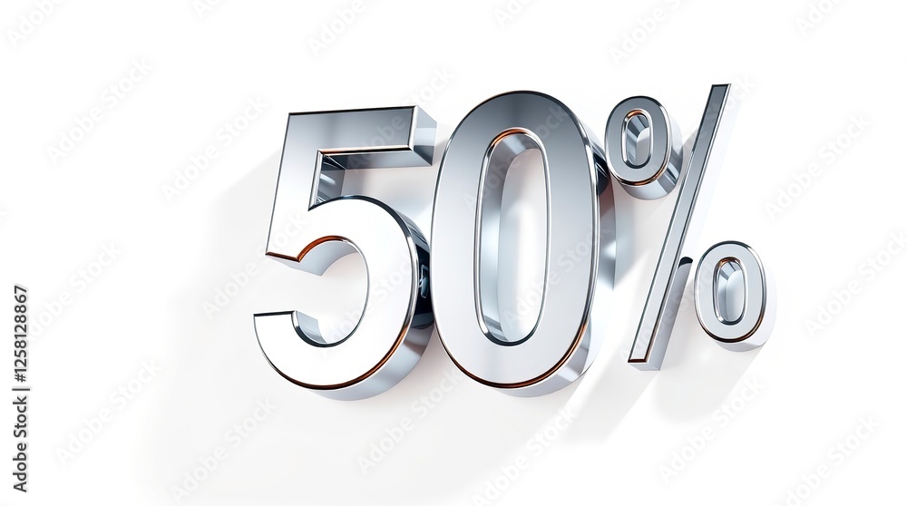 Shiny Metallic Fifty Percent Off Numbers on White Background Promotion Shiny Metallic Fifty Percent Off Numbers on White Background Promotion