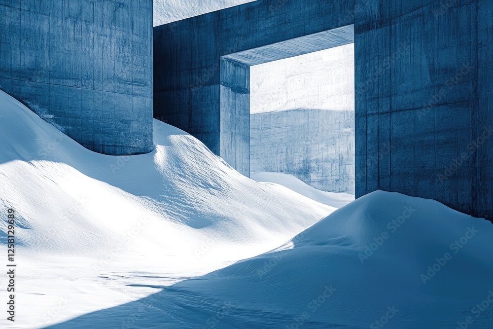 Concrete structure partially buried in snow drifts, creating a minimalist winter scene. Concrete structure partially buried in snow drifts, creating a minimalist winter scene.