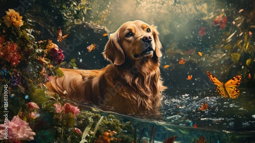 Fototapeta Naklejka Na Ścianę i Meble -  Pets in whimsical settings, featuring imaginative and fantastical environments. Emphasizing creativity and whimsical nature. Ideal for whimsical-themed social media posts and pet blogs.