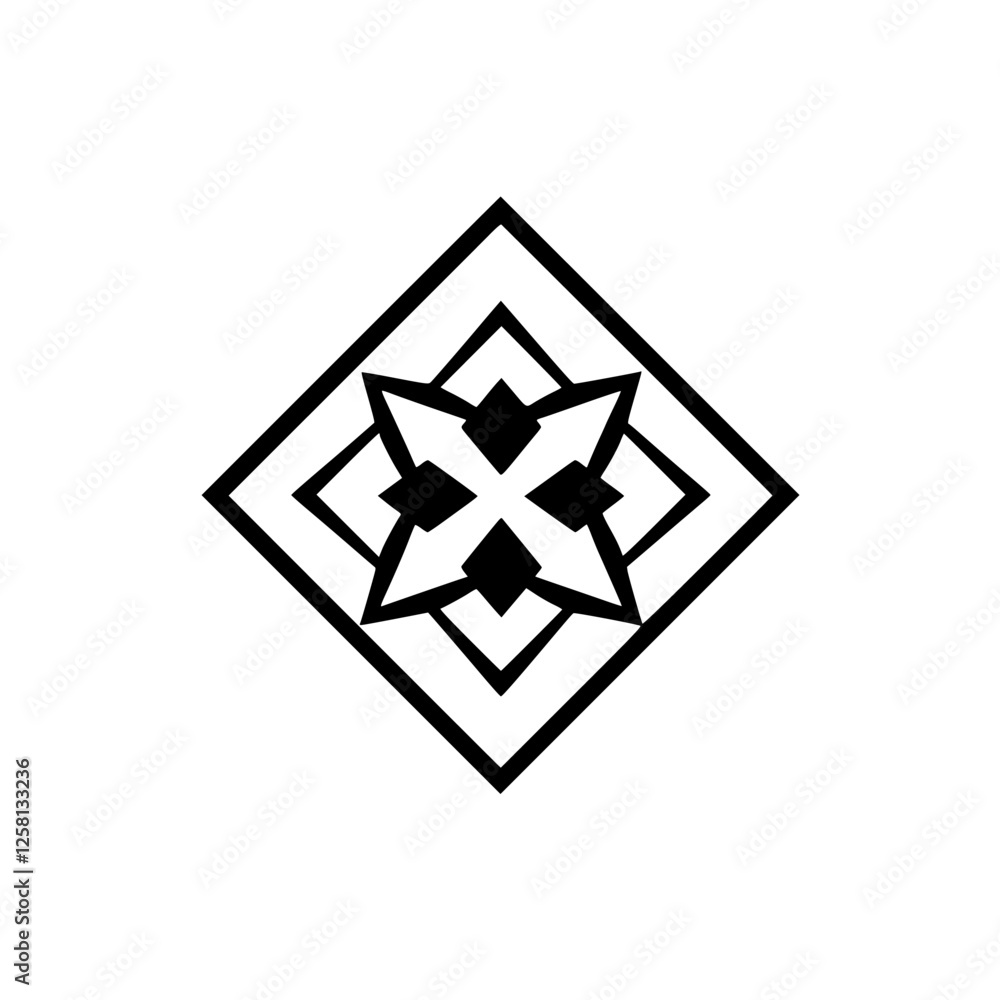 Obraz premium Black geometric pattern of a stylized flower on a white background.