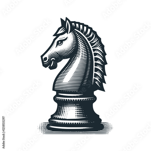 Chess horse. Black white vector illustration.
