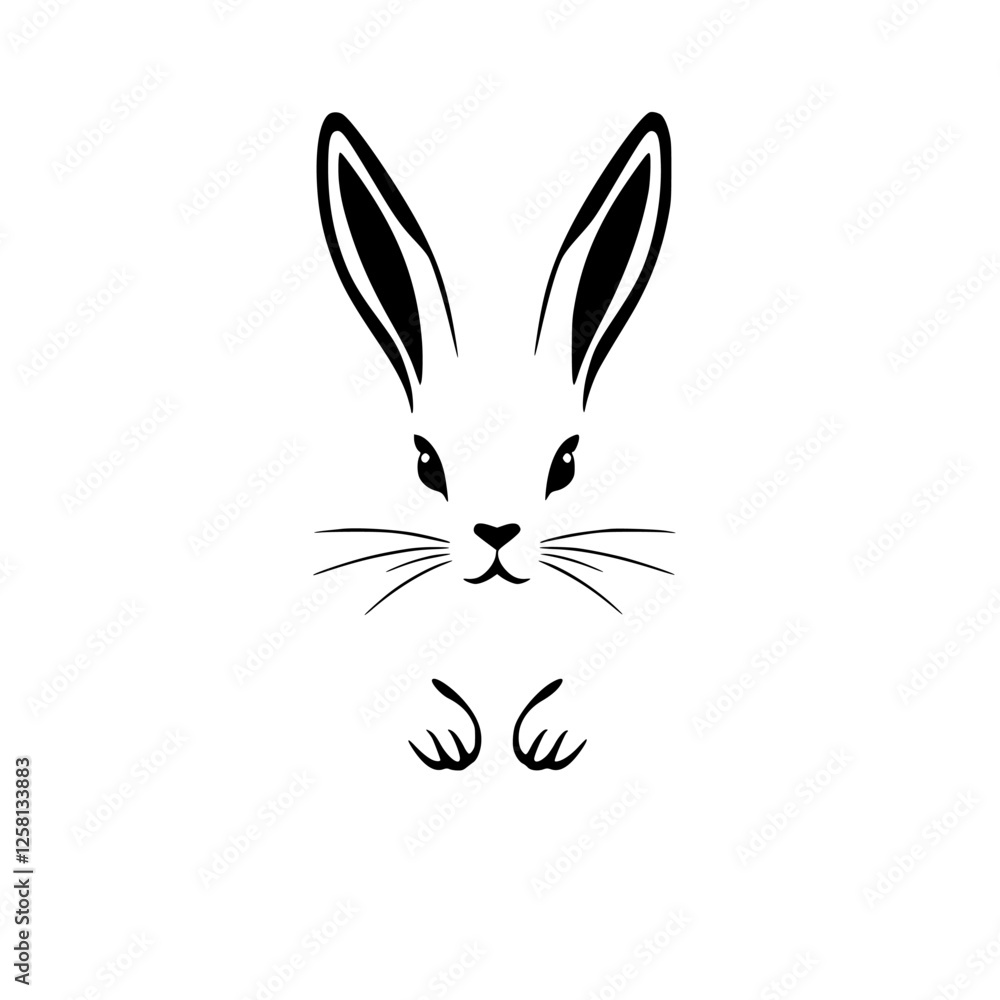 Obraz premium Minimalist Rabbit Design: Black and White, Rabbit Portrait with Long Ears, Cute, Simple.