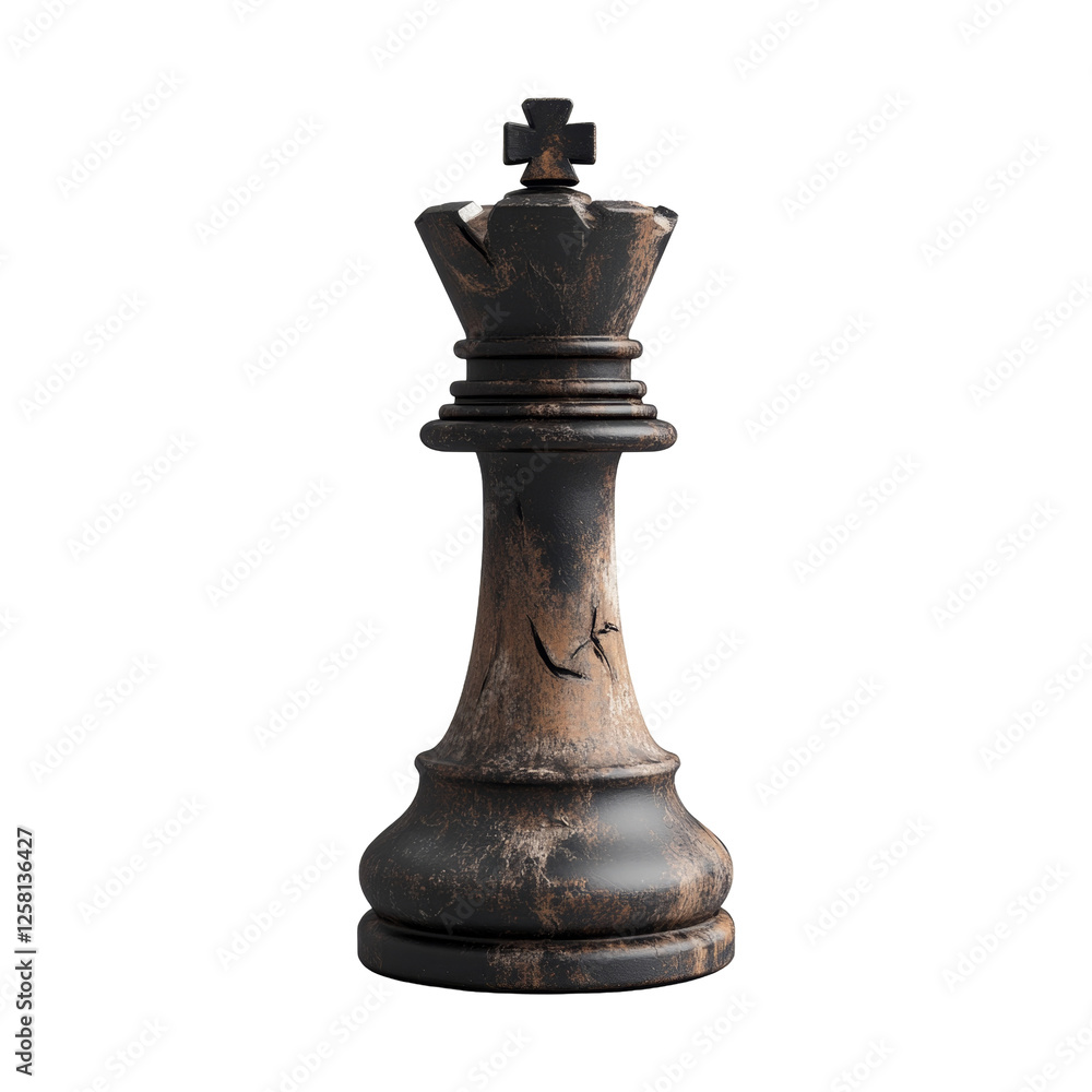 Textured wooden chess king with weathered and unique details on surface Textured wooden chess king with weathered and unique details on surface