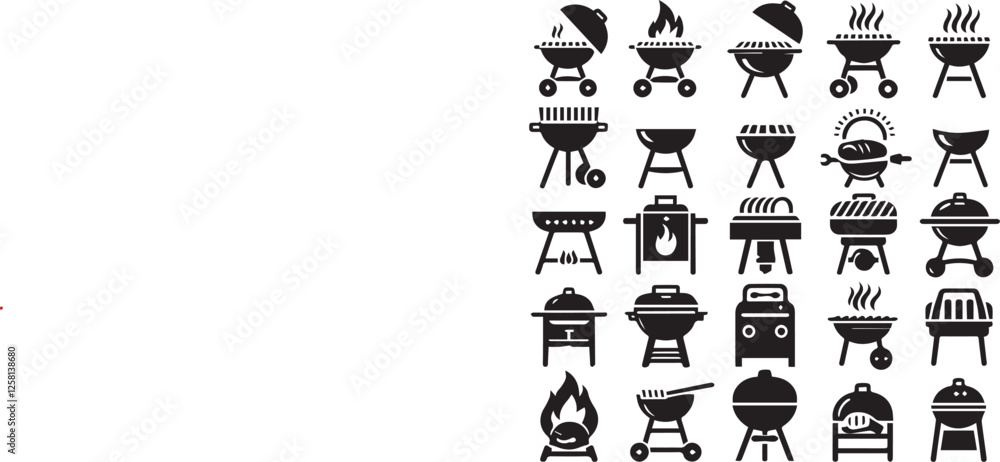 Fototapeta premium Grill BBQ icon silhouette set. Charcoal grills, Gas grills, and Wood fired grills Vector illustration
