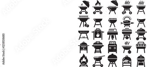 Grill BBQ icon silhouette set. Charcoal grills, Gas grills, and Wood fired grills Vector illustration