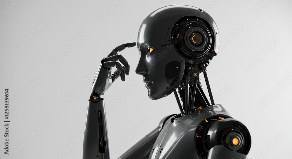 Thinking Robot Artificial Intelligence Machine Contemplating Solutions in a Futuristic Style Thinking Robot Artificial Intelligence Machine Contemplating Solutions in a Futuristic Style