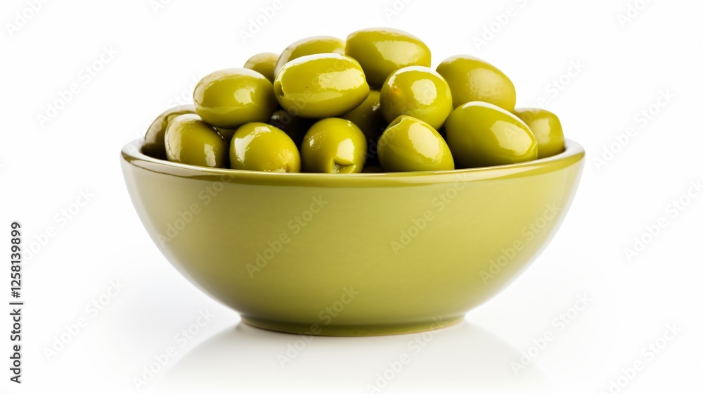 Green Olives in White Bowl on Isolated Background Green Olives in White Bowl on Isolated Background