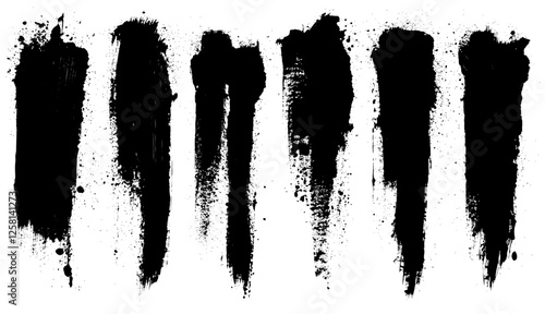 Grunge vector set with uneven black brush strokes. Perfect for adding a rough, textured look to your designs. Use them as backgrounds, borders, or design elements. Ideal for creative projects.