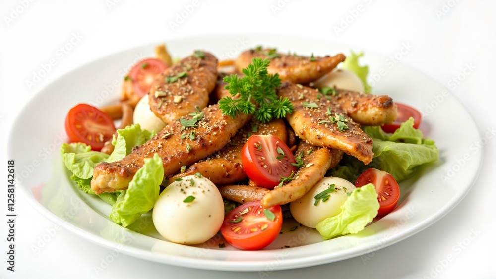 Delicious Grilled Chicken Salad with Cherry Tomatoes and Mozzarella Pearls Delicious Grilled Chicken Salad with Cherry Tomatoes and Mozzarella Pearls