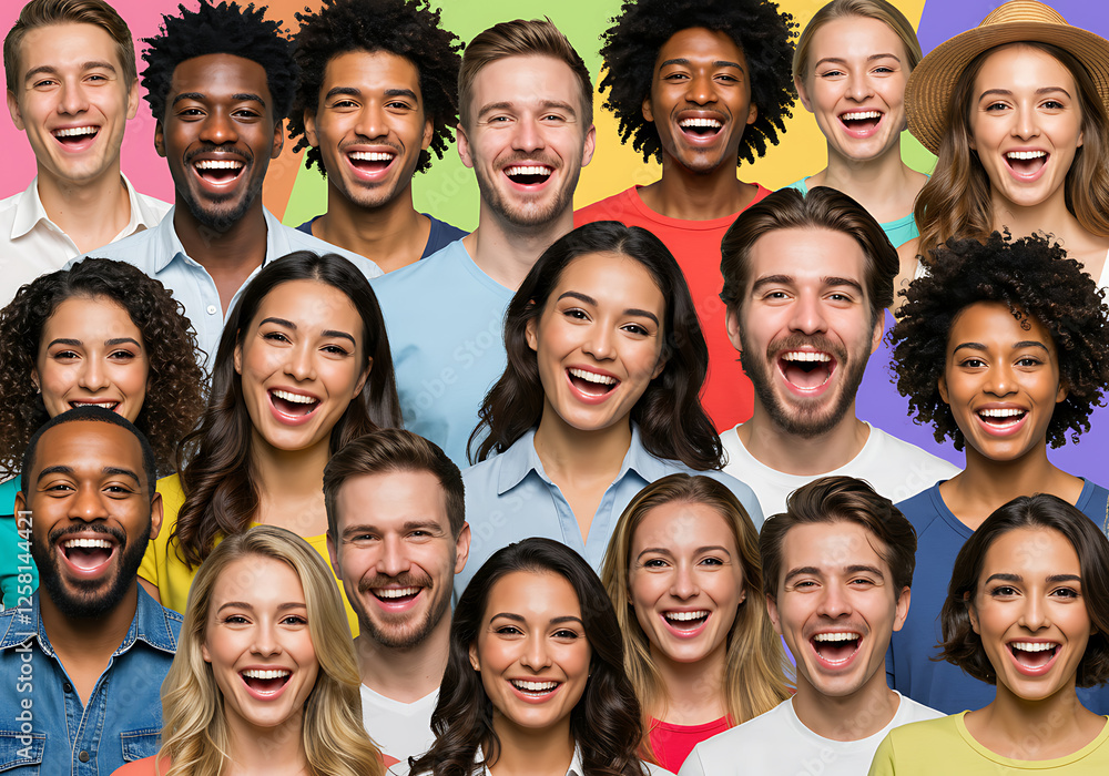 A Diverse Group of Happy Smiling People Faces Collage Colorful Background Portrait A Diverse Group of Happy Smiling People Faces Collage Colorful Background Portrait