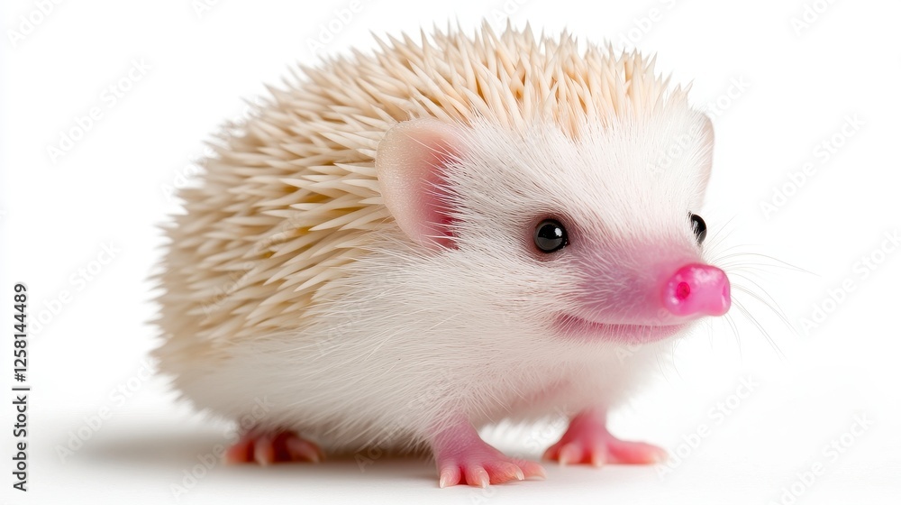 Albino Hedgehog Close Up on White Background Albino Hedgehog Close Up on White Background