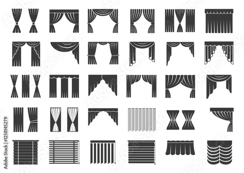 Curtains and blinds. Window drapes. Flat icon collection