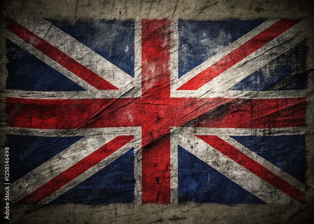 Fototapeta premium Grunge British Flag Hand Drawn Low Light Photography Stock Photo