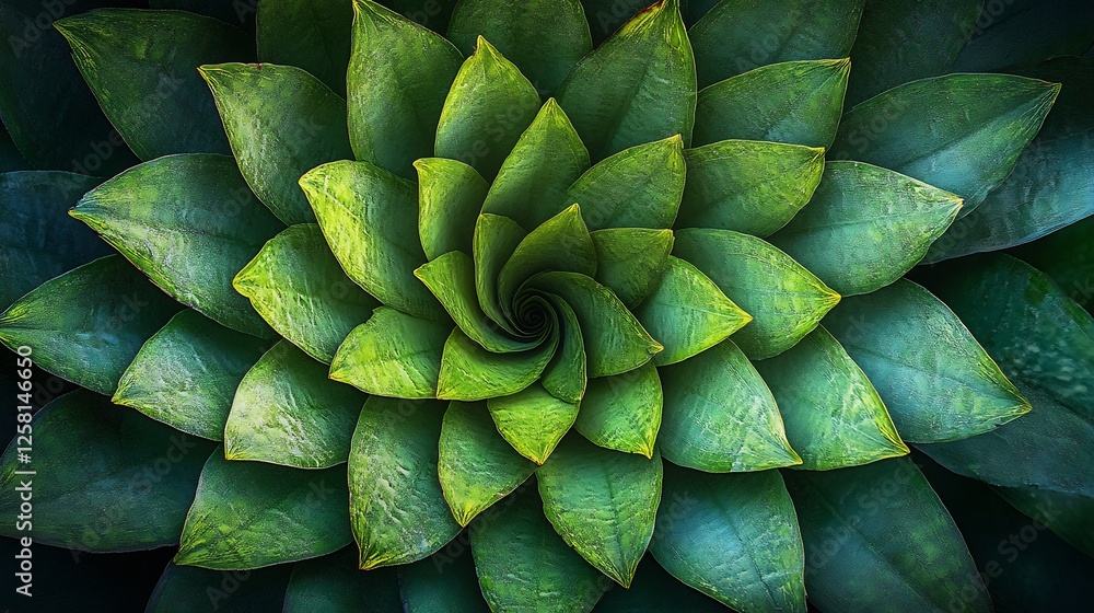 Obraz premium Vibrant green succulent spirals elegantly showcasing rich textures and deep shadows. AI Generated