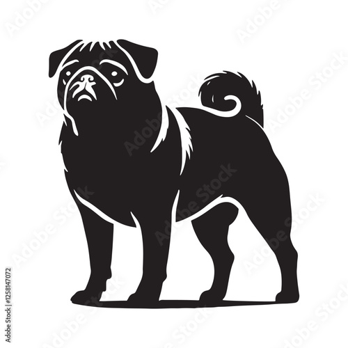 Well-defined Pug silhouette featuring a compact and sturdy build - Pug illustration - minimal Pug vector - dog silhouette
