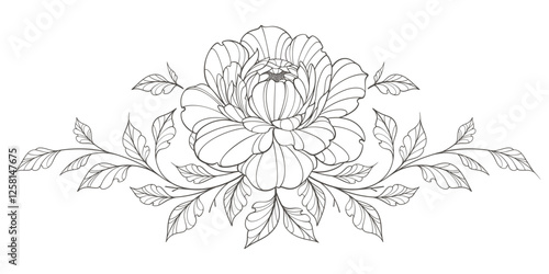 floral botanical black line art. Flowers and leaves line art hand drawn wreath. Vector illustration for wedding invitation save the date card, flower shop