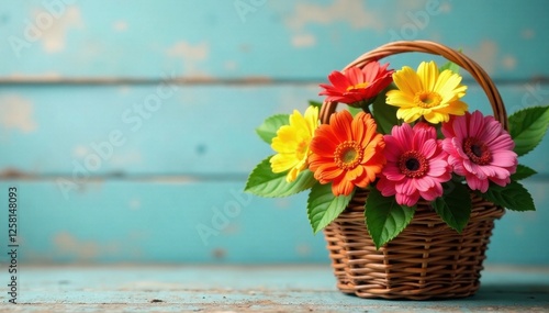 Wallpaper Mural Artificial flowers in a wicker basket against a distressed wood background, botanical art, wall decor, flower arrangements Torontodigital.ca