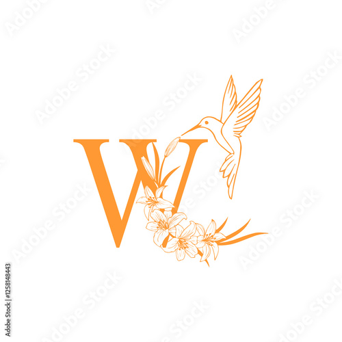 luxury letter w symbol with modern flower and bird logo