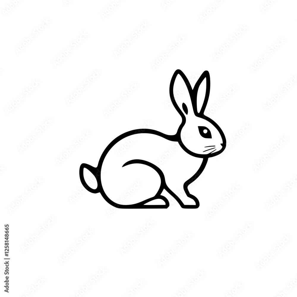 Minimalist illustration of a sitting rabbit, black outline on white, representing a simple design. Minimalist illustration of a sitting rabbit, black outline on white, representing a simple design.