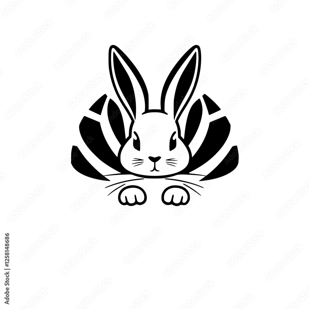 Minimalist Easter Bunny Illustration with Stylized Egg and Whiskers on White Background. Minimalist Easter Bunny Illustration with Stylized Egg and Whiskers on White Background.