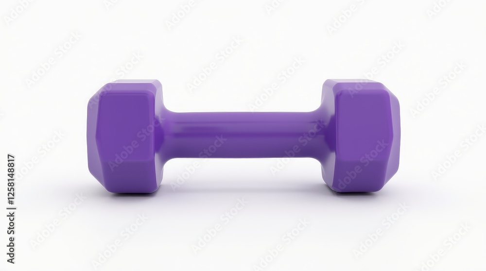 Purple dumbbell on white background, minimalistic fitness object for home exercise, gym training, weightlifting, and healthy lifestyle visuals Purple dumbbell on white background, minimalistic fitness object for home exercise, gym training, weightlifting, and healthy lifestyle visuals