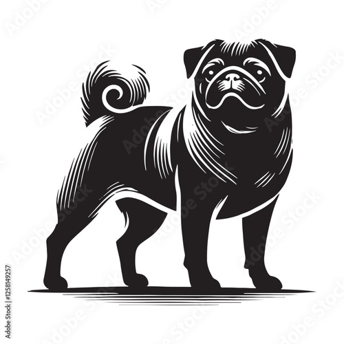 Classic and timeless Pug silhouette with a charming appeal - Pug illustration - minimal Pug vector - dog silhouette
