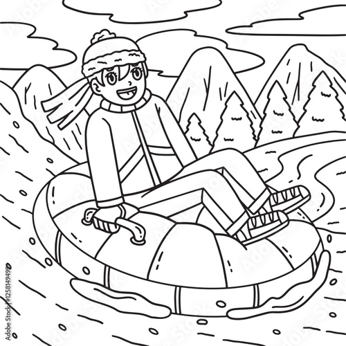 Sledding Girl Riding an Inflatable Sled Coloring 