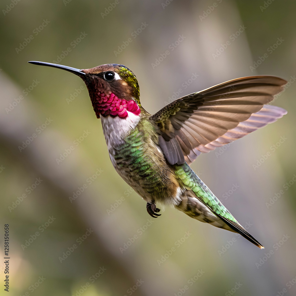Naklejka premium flying photorealistic hummingbird front view