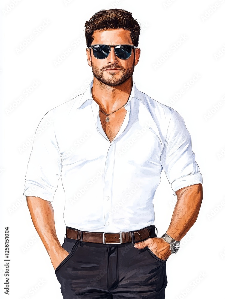 Stylish Man in Sunglasses: A Modern Portrait - A sophisticated man, radiating confidence and , embodies modern masculinity. The symbolizes elegance, self-assurance, coolness, charisma, and success Stylish Man in Sunglasses: A Modern Portrait - A sophisticated man, radiating confidence and , embodies modern masculinity. The symbolizes elegance, self-assurance, coolness, charisma, and success