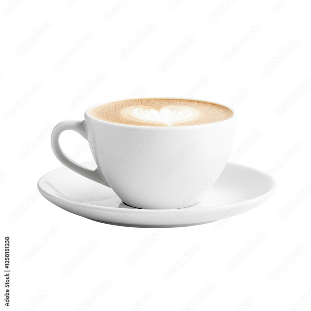 Cup of cappuccino with latte art in a speckled ceramic mug, isolated on a transparent background. Cup of cappuccino with latte art in a speckled ceramic mug, isolated on a transparent background.
