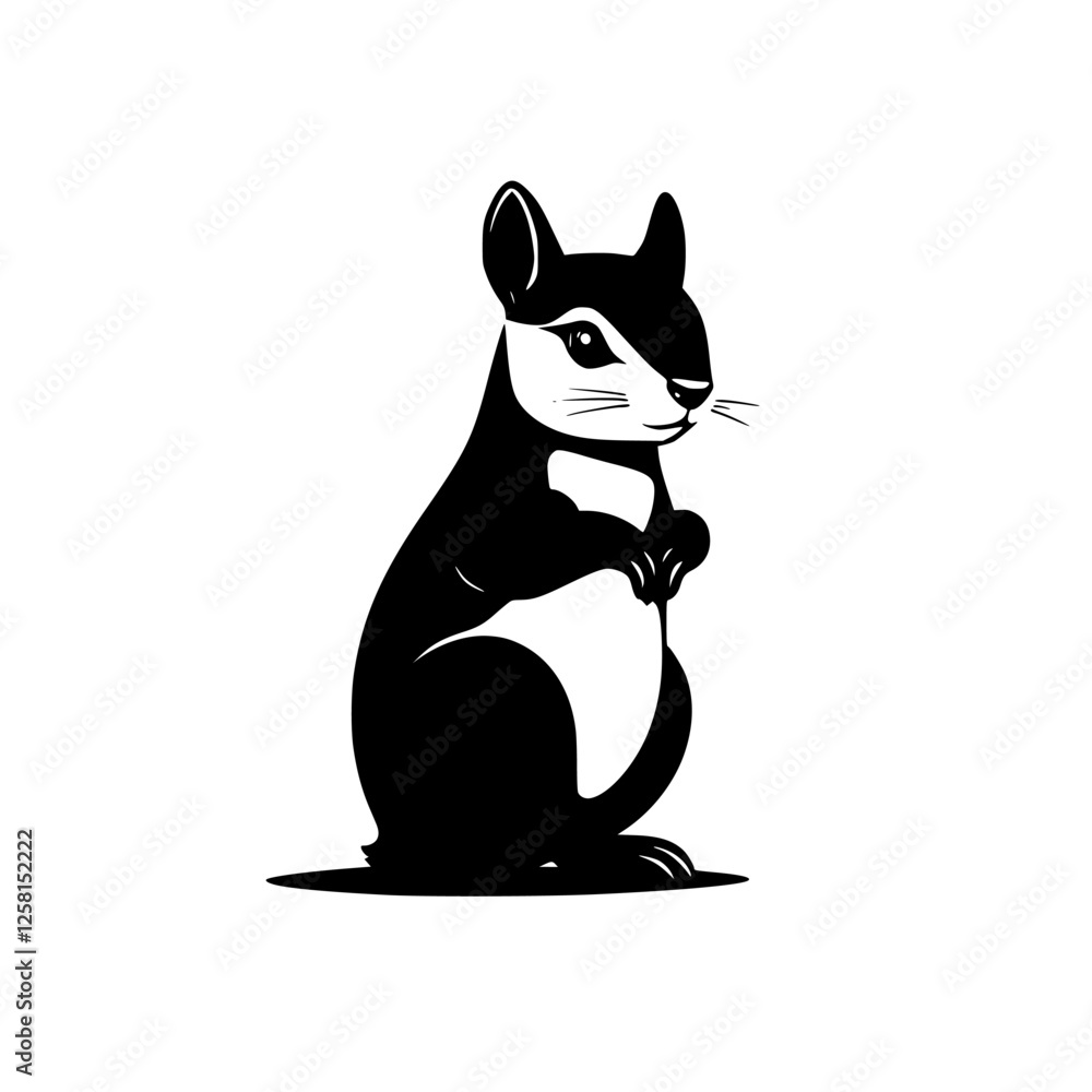 A sleek, minimalist illustration of a squirrel-like creature in black and white. A sleek, minimalist illustration of a squirrel-like creature in black and white.