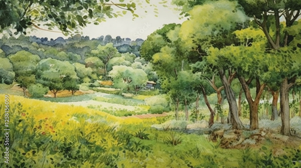 Looking at the wide green field in the warm summer Looking at the wide green field in the warm summer