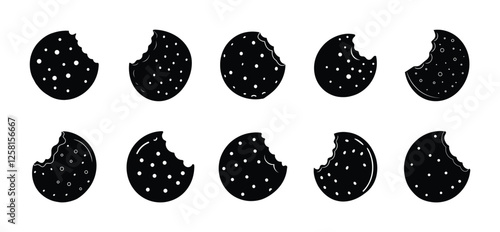 Cookie bite icon silhouette set vector. Cookies icons set in flat style