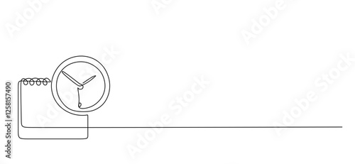 Continuous one line drawing of calendar and timer icon. Schedule, appointment, important date concept. Modern continuous line design illustration