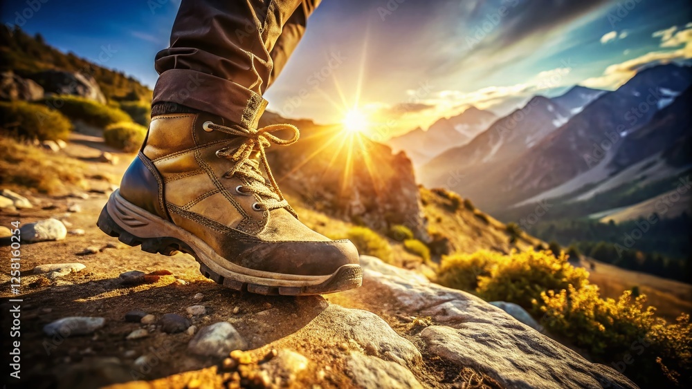 Hiking Boot on Mountain Trail: Adventure and Nature Stock Photo Hiking Boot on Mountain Trail: Adventure and Nature Stock Photo