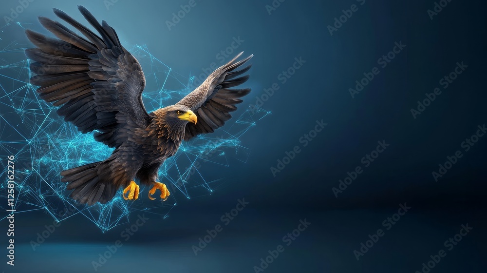 Obraz premium Eagle in Network - Majestic eagle soaring through a network, symbolizing innovation, freedom, and technological advancement