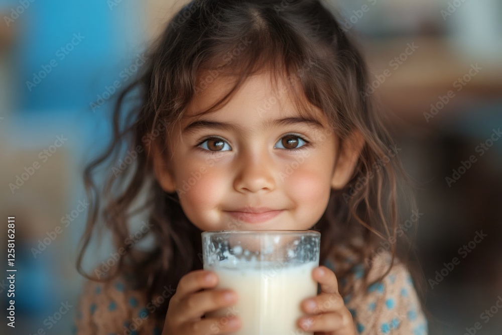 Cute little girl drinking milk from glass at home Cute little girl drinking milk from glass at home