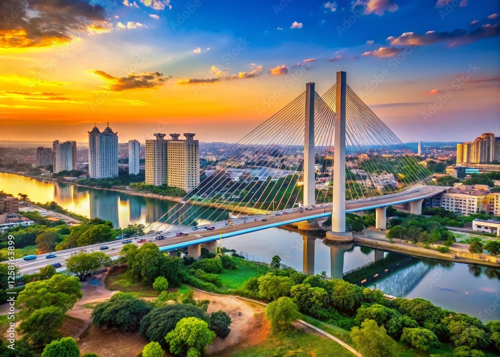 custom made wallpaper toronto digitalHyderabad Skyline: Durgam Cheruvu Cable Bridge & HiTech City Urban Landscape Candid Photo