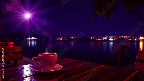 Wallpaper Mural Coffee Under a Starry Night by the Riverside. Seamless looping time lapse animation video background  
 Torontodigital.ca