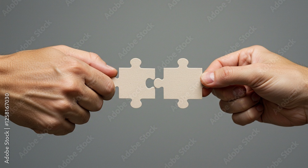 Connecting Puzzle Pieces Two Hands Joining for Teamwork Concept Connecting Puzzle Pieces Two Hands Joining for Teamwork Concept