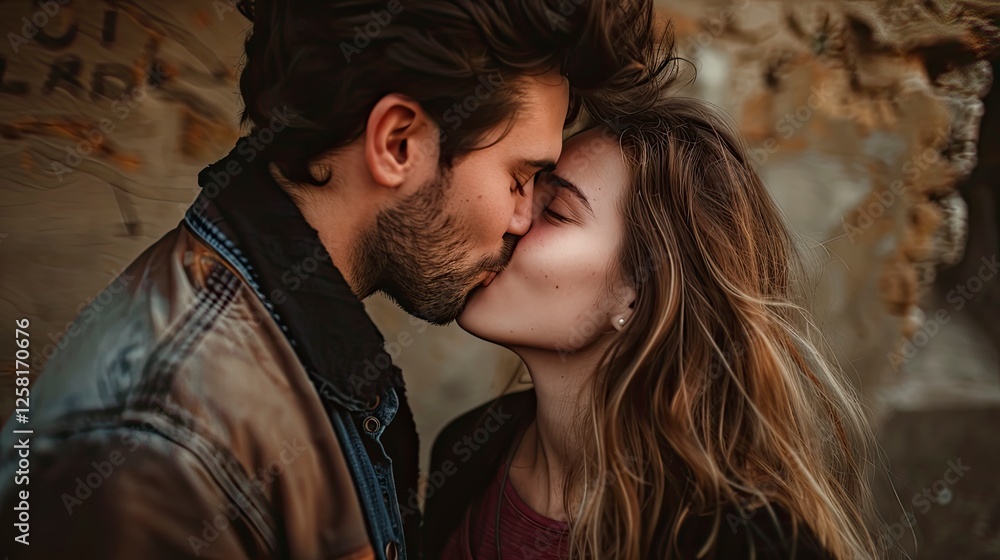 close up of a romantic couple, couple is kissing close up of a romantic couple, couple is kissing